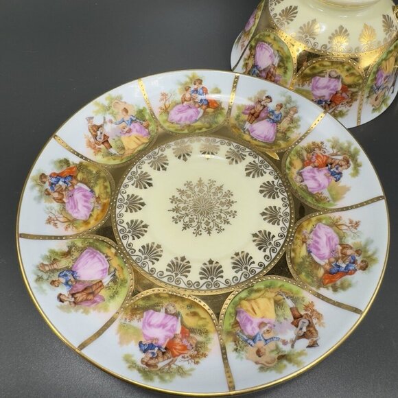 NC Western Germany Love Story Set Teacup Saucer Set Fine Porcelain Heavy Gold - Picture 13 of 16
